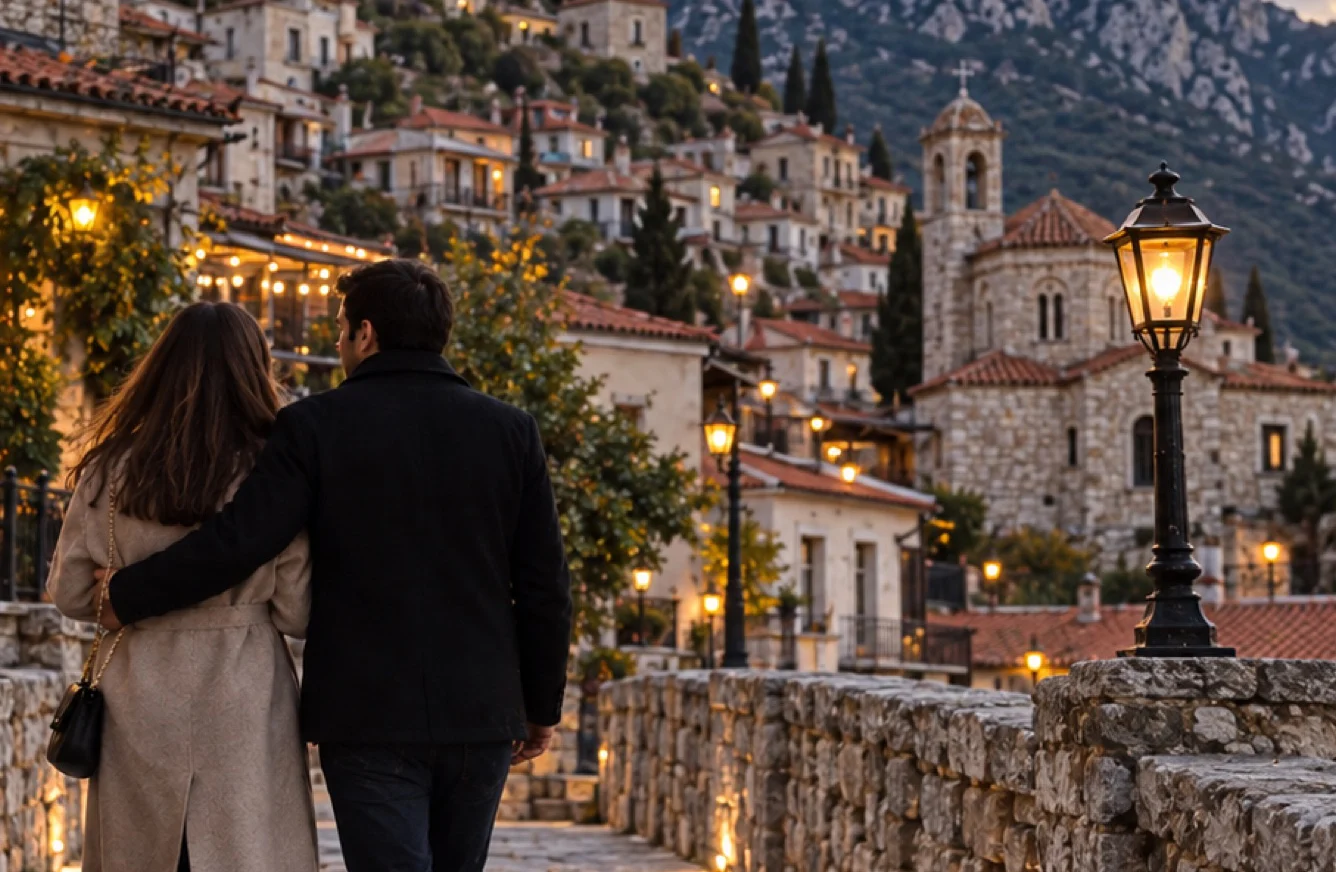 Ζευγάρι στα σοκάκια της Αράχωβας